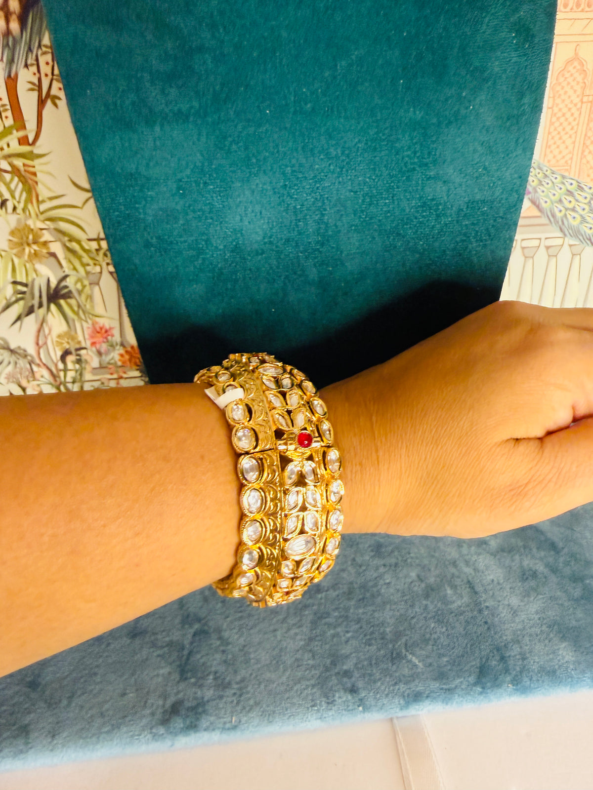Moissanite kundan heavy bangles size 2-4” openable and fits to 2-6”