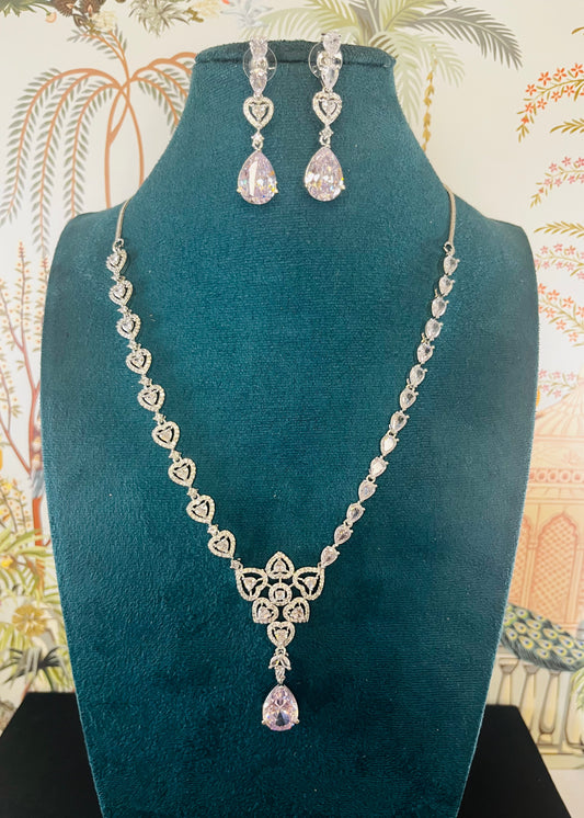 Aadya White Gemstone AD necklace set