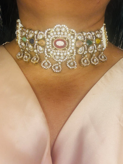 Aa001 Aabha Navratan choker with tikka