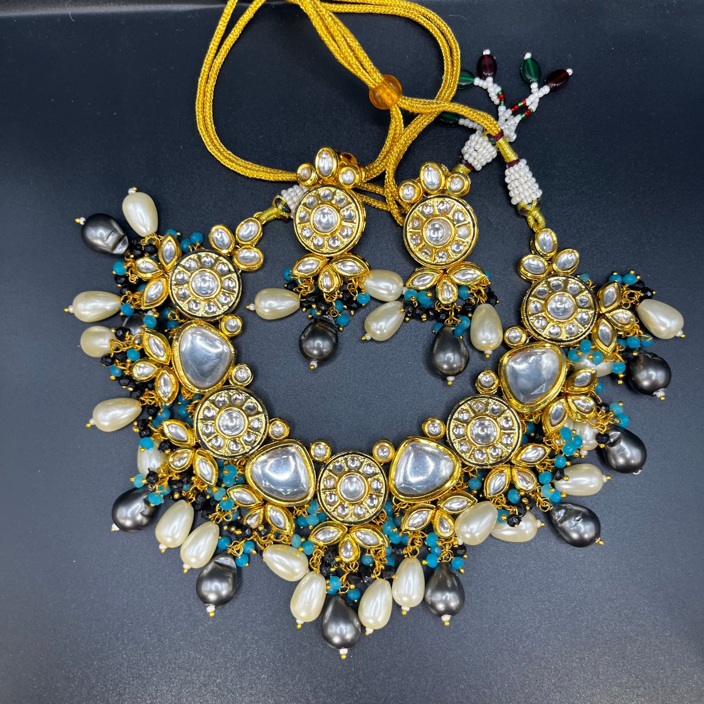 Heavy Kundan gray blue pearls