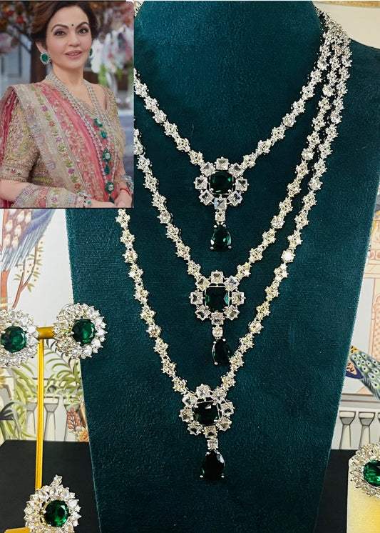 3 layer AD long necklace with ring and mangtika