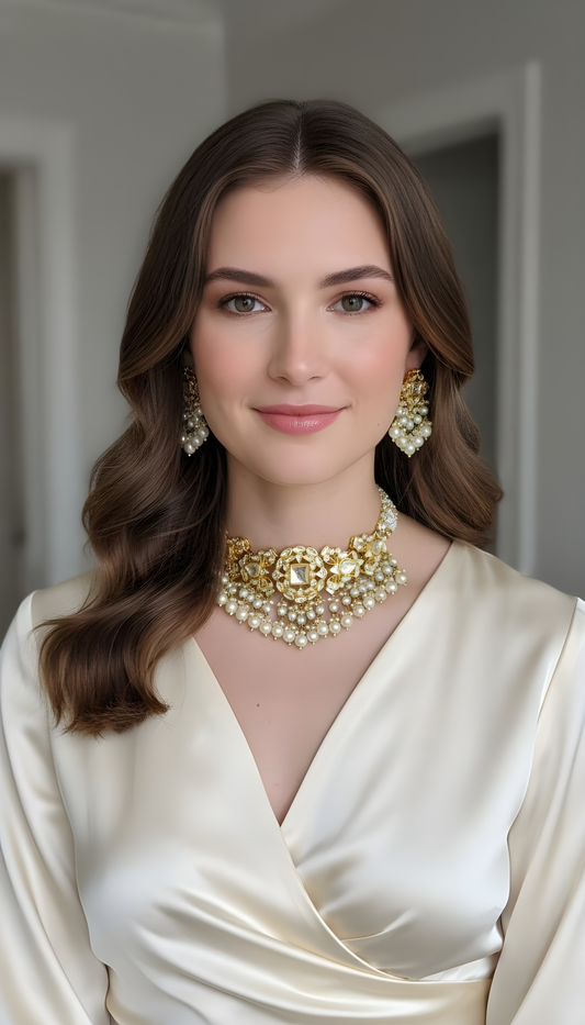 Aadya- Real pachi kundan pearl set