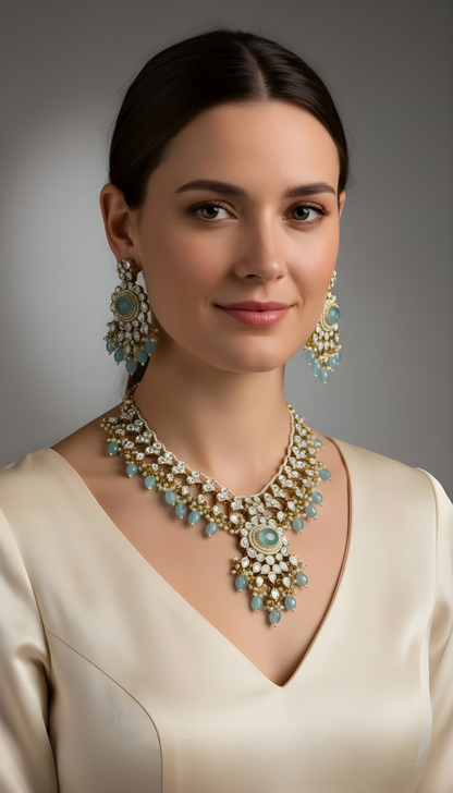 Abhika- Moissanite polki and real blue stone