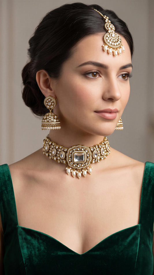 Mandala- Classic white Kundan with tikka