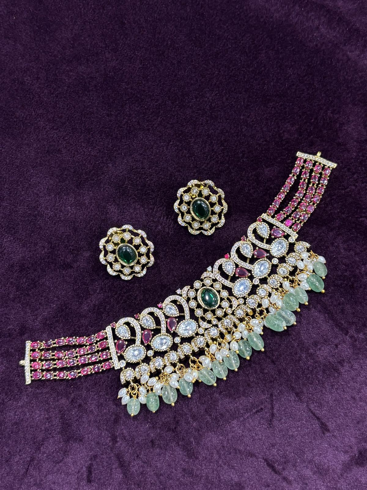Aa012 Moissanite and stones choker