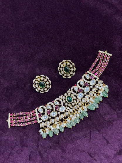 Aa012 Moissanite and stones choker