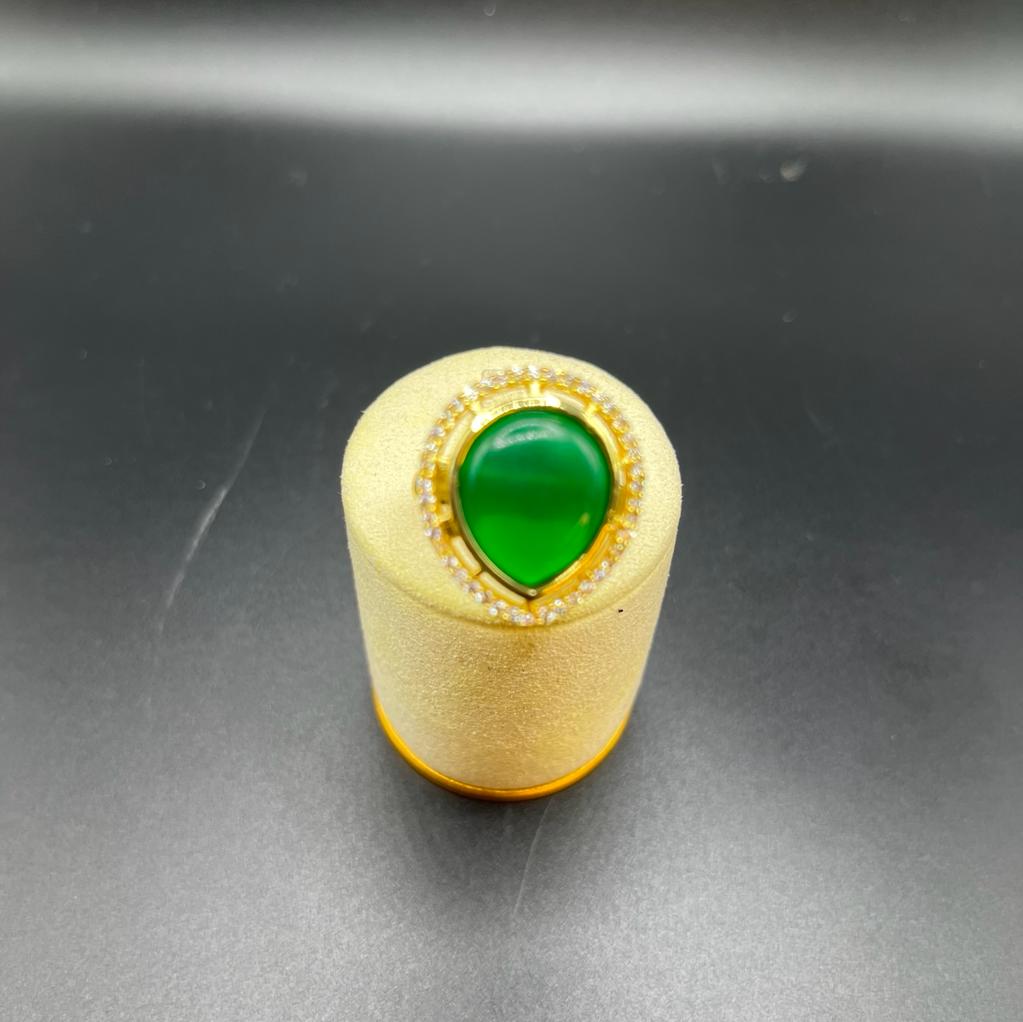 Cubic zirconia rings green glass stone