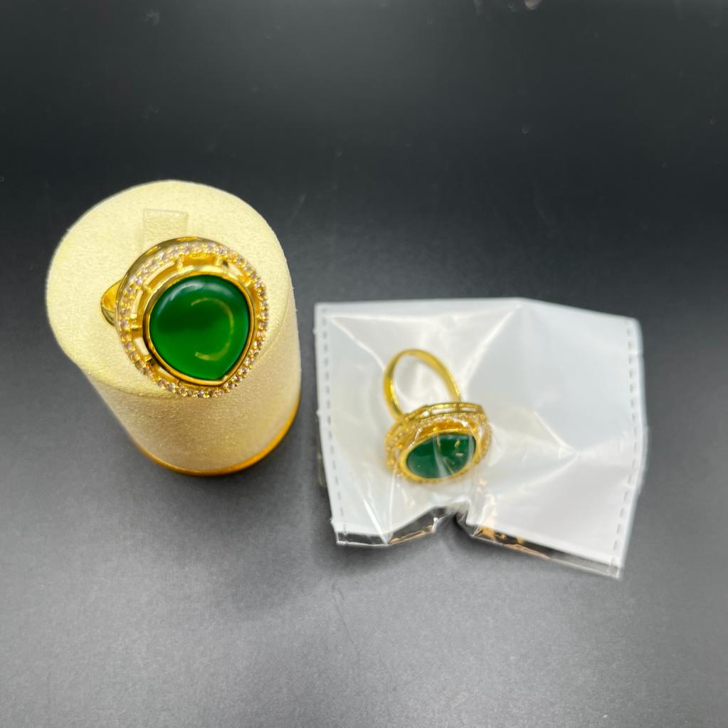 Cubic zirconia rings green glass stone