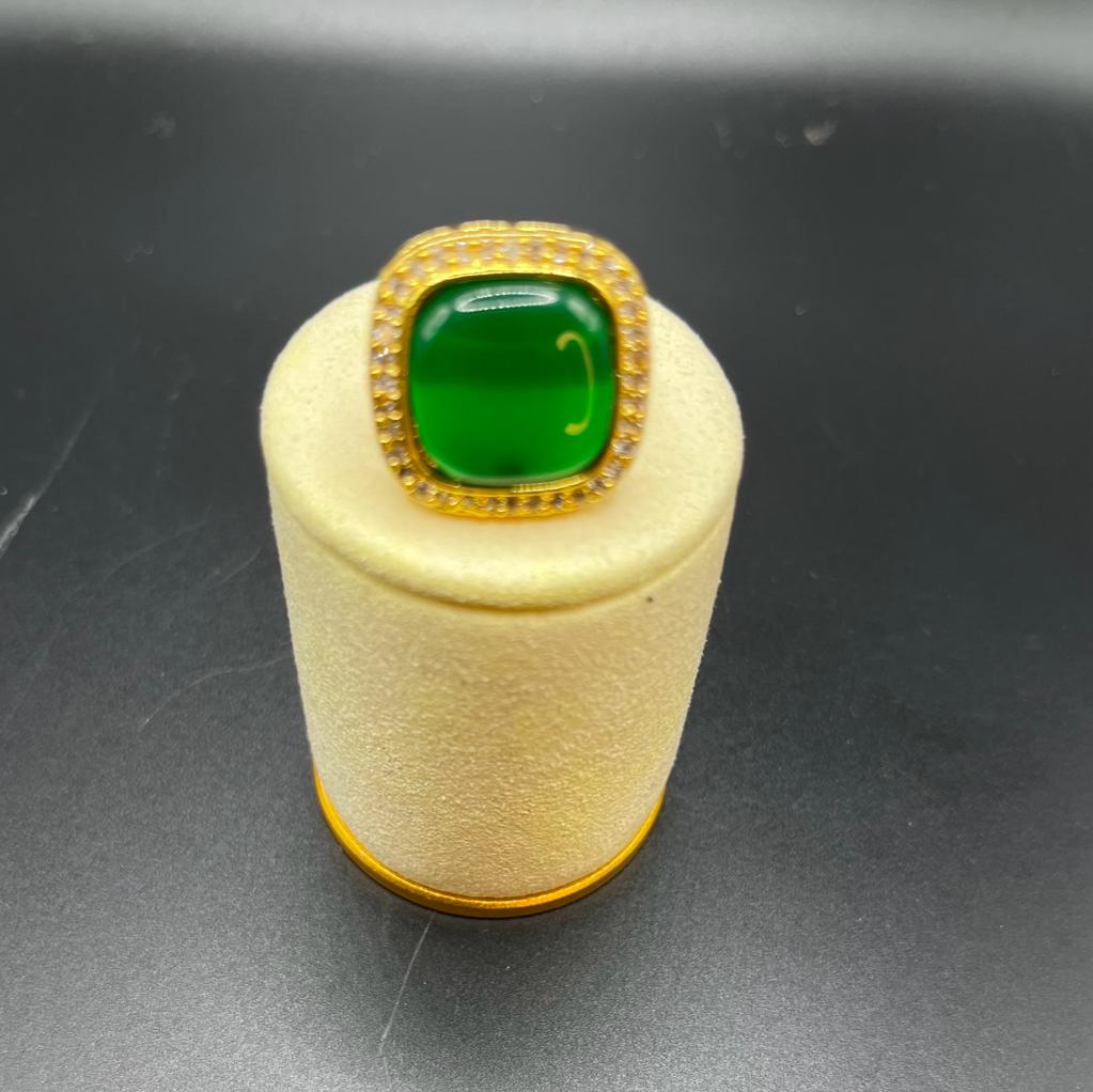 Cubic zirconia rings green glass stone