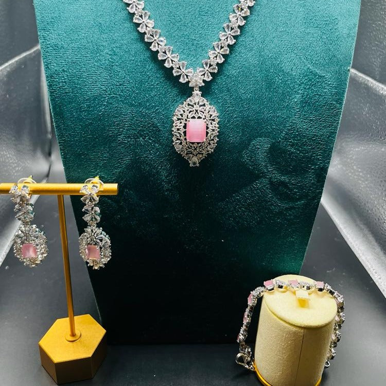 Pink Gemstone zirconia necklace set