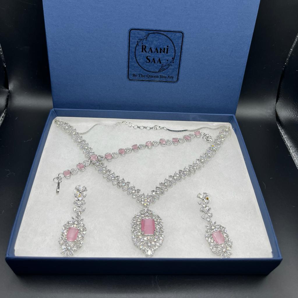 Pink Gemstone zirconia necklace set