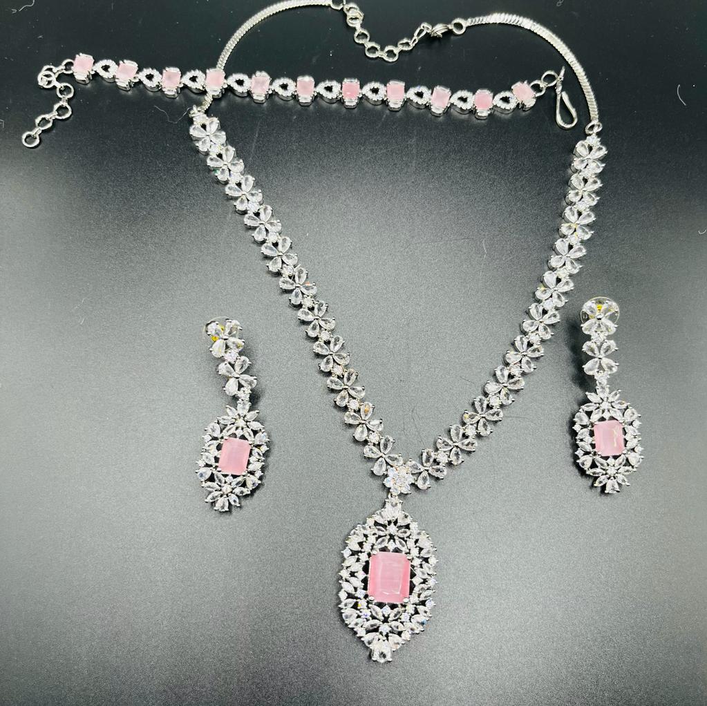 Pink Gemstone zirconia necklace set