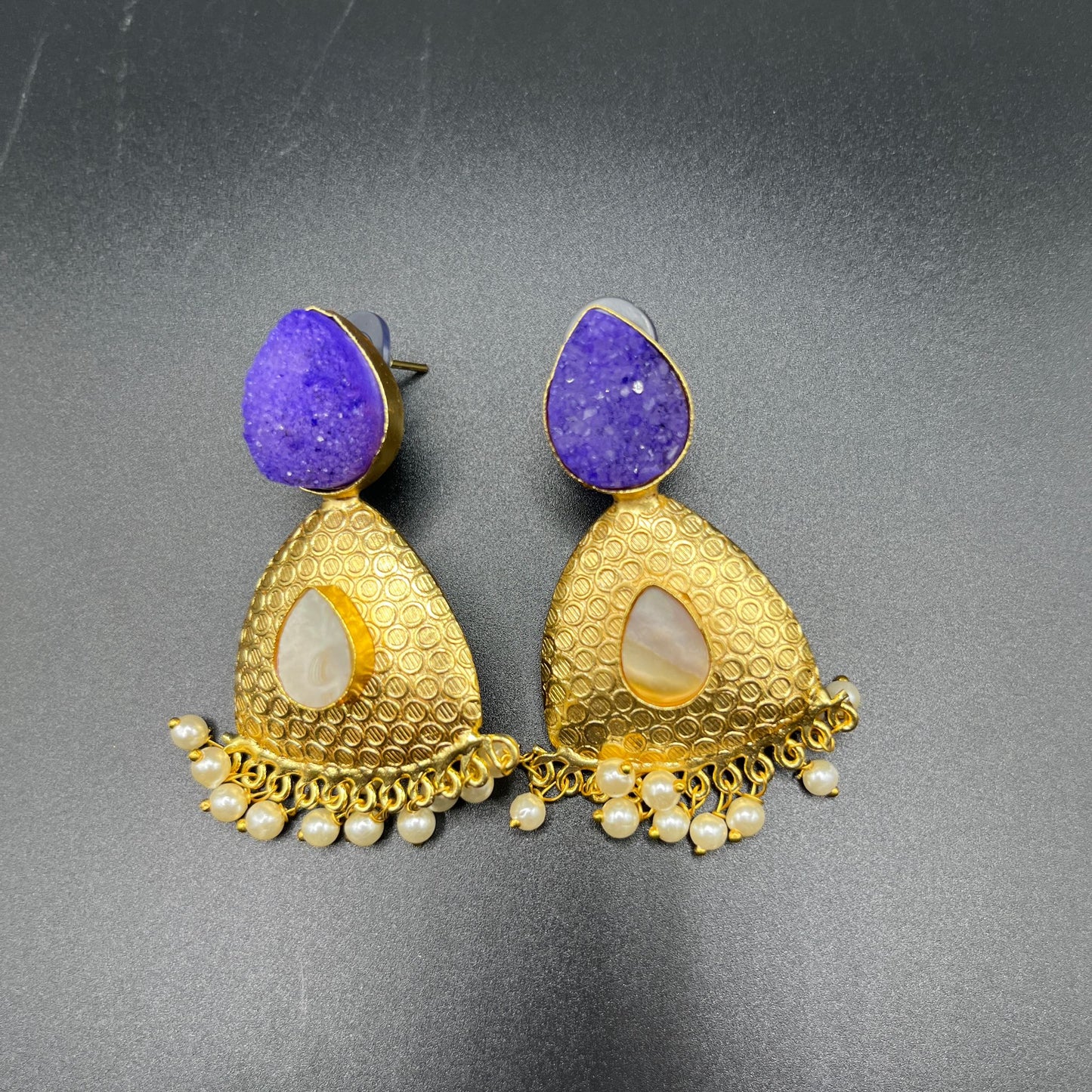 RS-005 Brass and druzy stone earrings in 2 colors